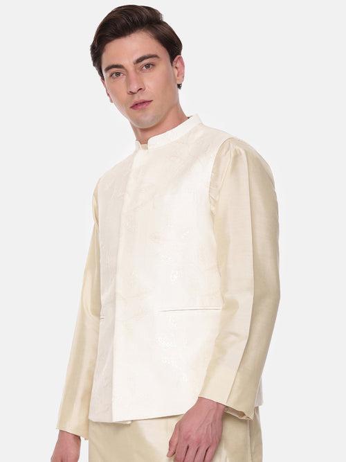 Ivory Chanderi Embroidered Jacket - MMWC0223