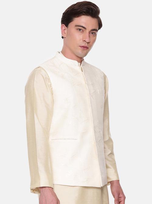 Ivory Chanderi Embroidered Jacket - MMWC0223