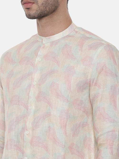 Pink Ivory floral Linen Shirt - MM0790