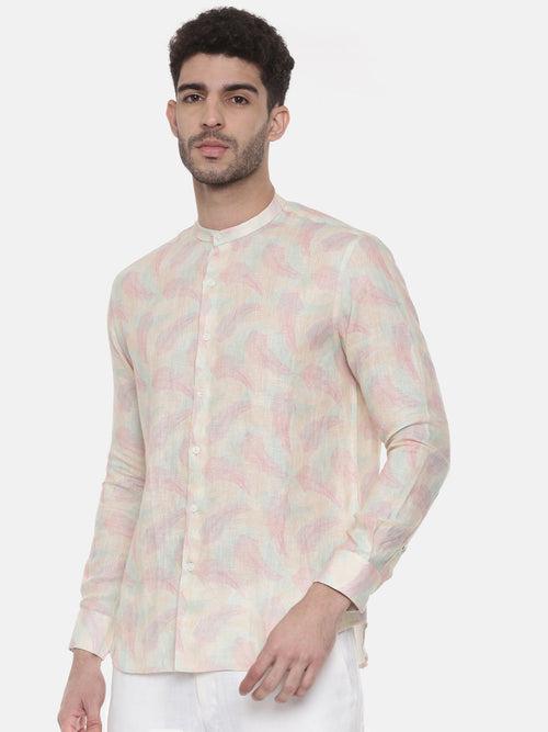 Pink Ivory floral Linen Shirt - MM0790