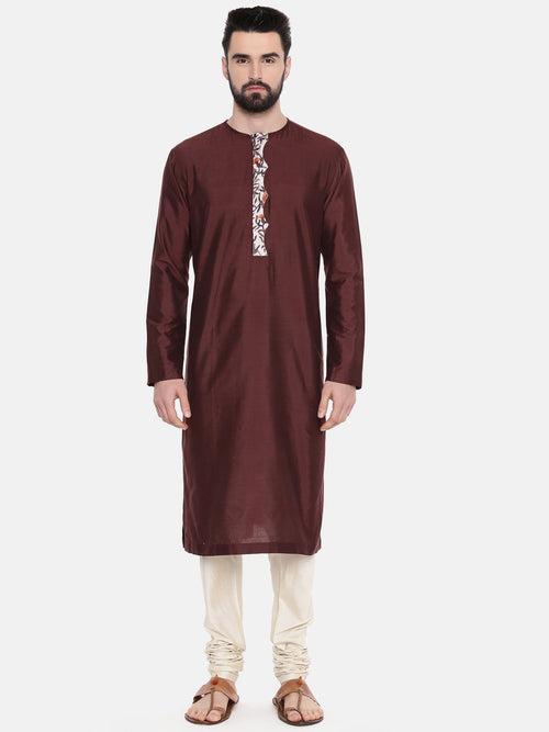 Brown Silk Printed Kurta Set - MMK0518