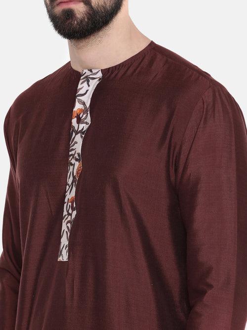 Brown Silk Printed Kurta Set - MMK0518