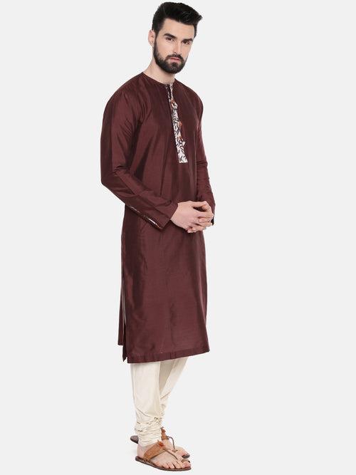 Brown Silk Printed Kurta Set - MMK0518