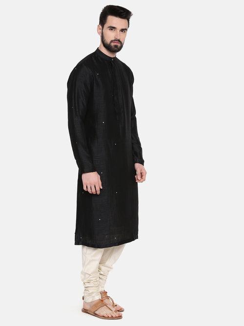 Black Silk Mukesh Kurta Set - MMK0521