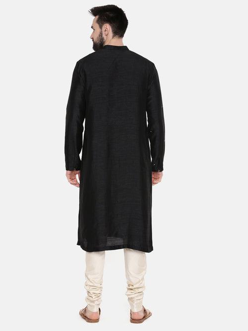 Black Silk Mukesh Kurta Set - MMK0521