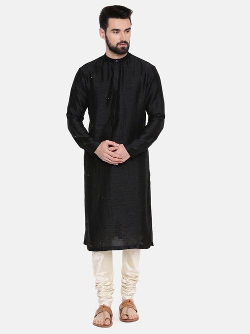 Black Silk Mukesh Kurta Set - MMK0521