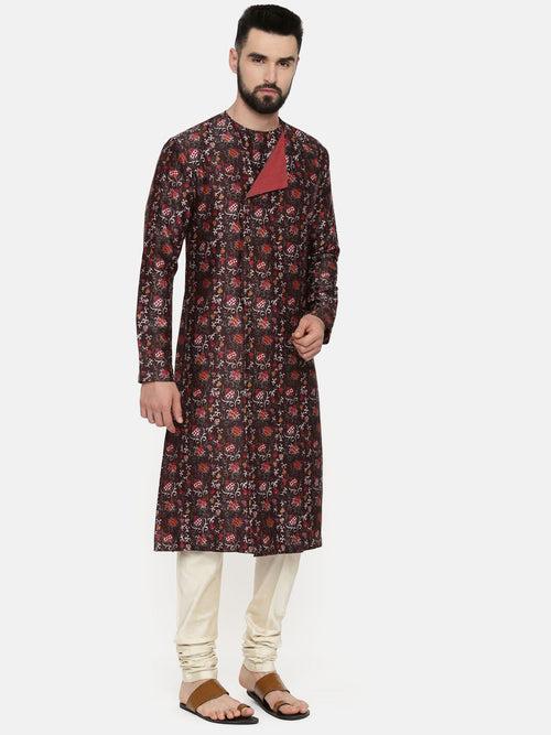 Linen Bemberg Brown Printed Kurta Set - MMK0524