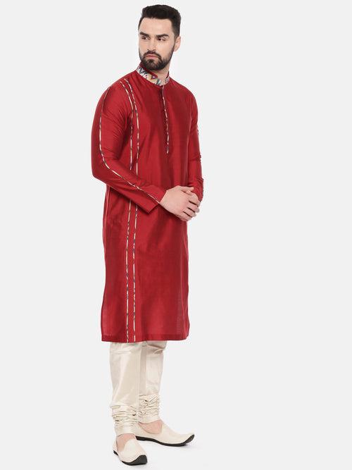 Red Silk Kurta Set  - MMK0543