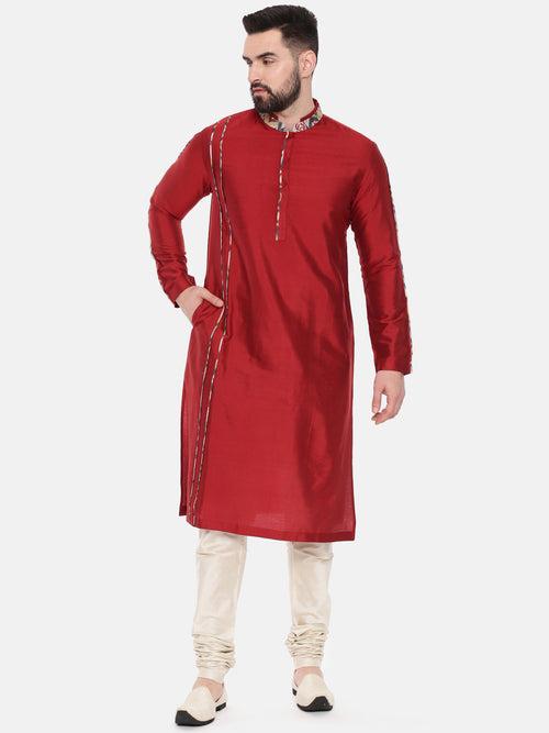 Red Silk Kurta Set  - MMK0543