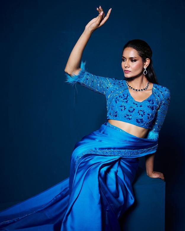 DS - Davina saree with Blouse - sapphire blue