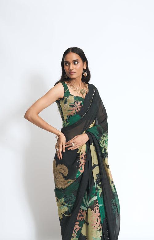 Aurora saree -Basil Green