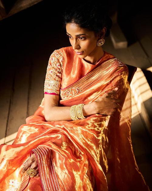 Ashni tissue saree - burnt orange