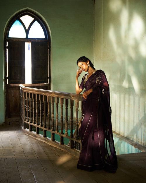 DS - Urvi organza saree with blouse - mulberry wine