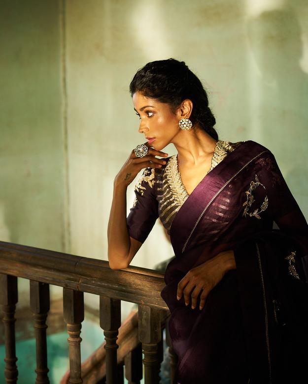 DS - Urvi organza saree with blouse - mulberry wine