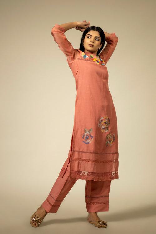 Eva Kurta Set - Coral Peach