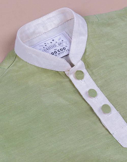 Green Satin Linen Kurtha