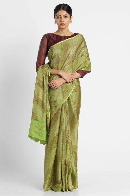 Green Brush Print Crepe Saree