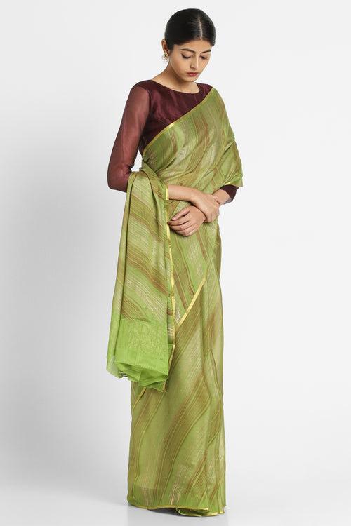 Green Brush Print Crepe Saree