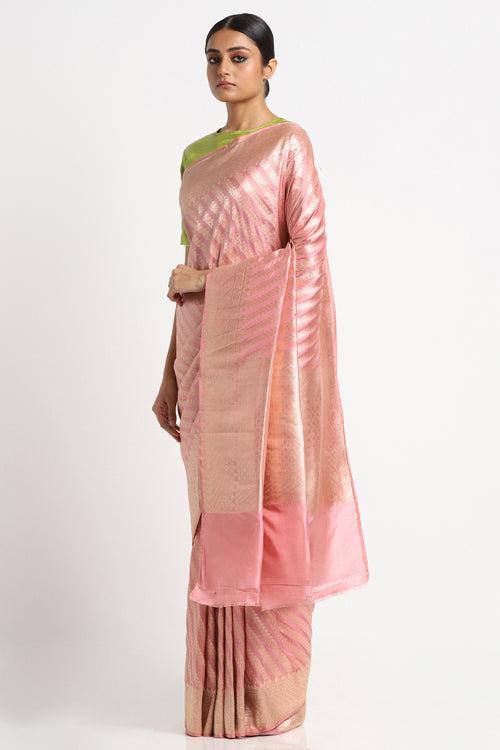 Blush Pink Silk Banarasi Saree