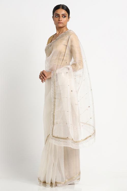 White Organza Handwork Wajiha Saree