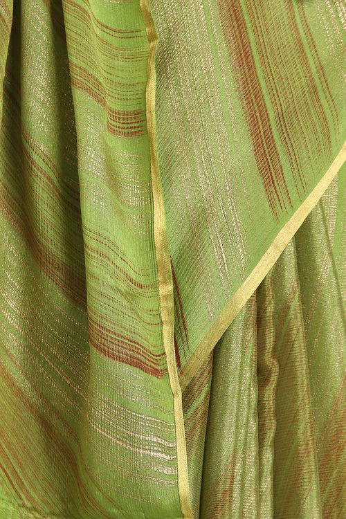 Green Brush Print Crepe Saree