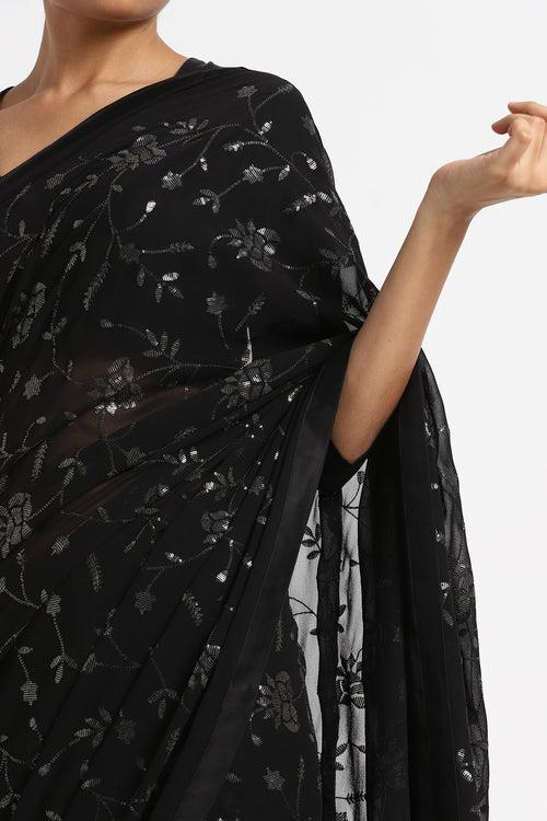 Black Georgette Sequins Saree