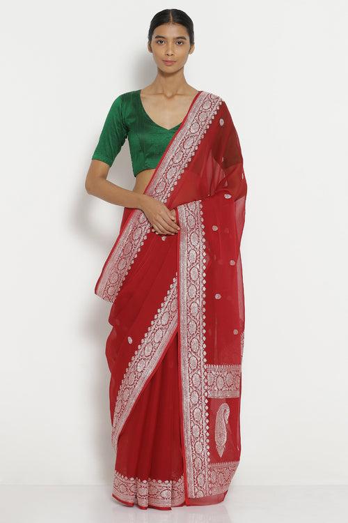 Maroon Georgette Banarasi Saree