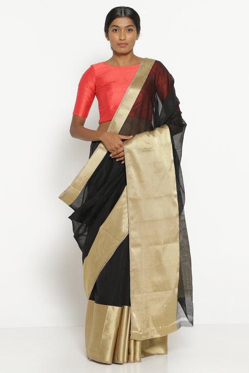 Black Silk Cotton Chanderi Saree