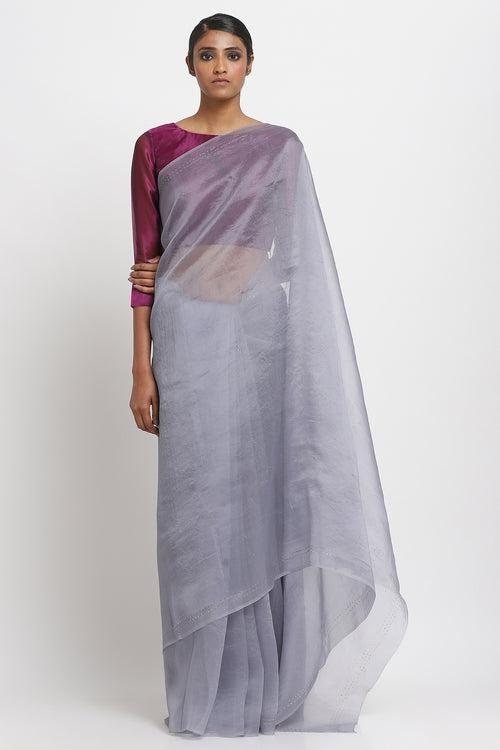 Grey Organza Mukaish Ratna Saree