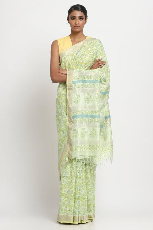 Light Green Printed Silk Cotton Saree