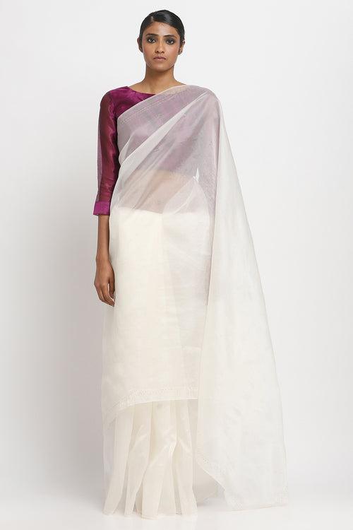 Ivory Organza Mukaish Ratna Saree