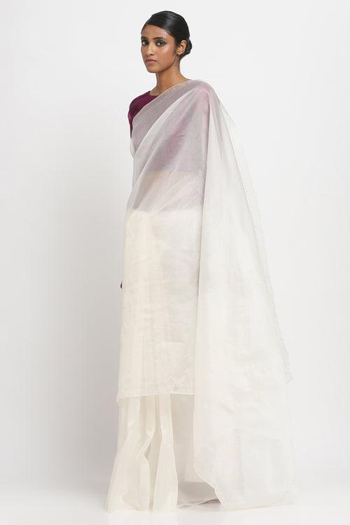 Ivory Organza Mukaish Ratna Saree