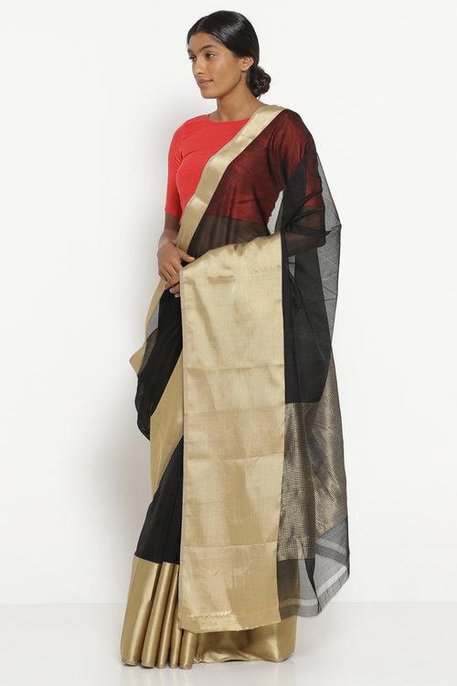 Black Silk Cotton Chanderi Saree