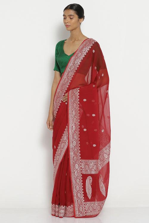 Maroon Georgette Banarasi Saree