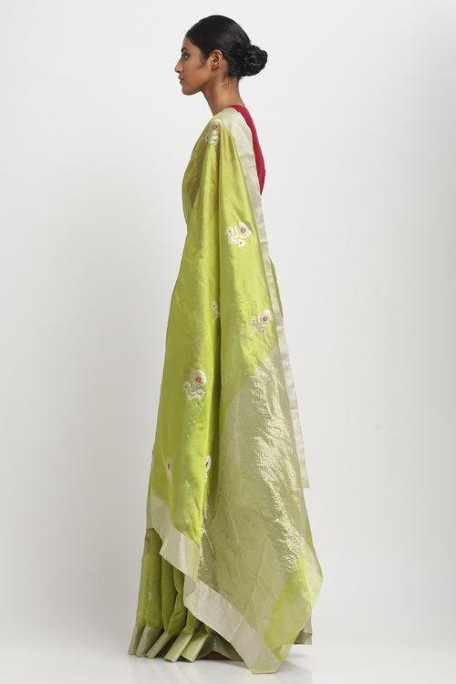 Leaf Green Silk Chanderi Saree