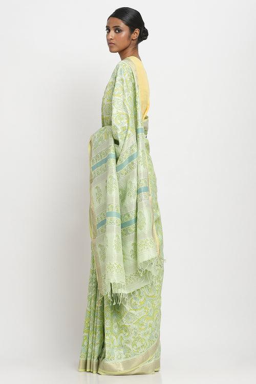 Light Green Printed Silk Cotton Saree