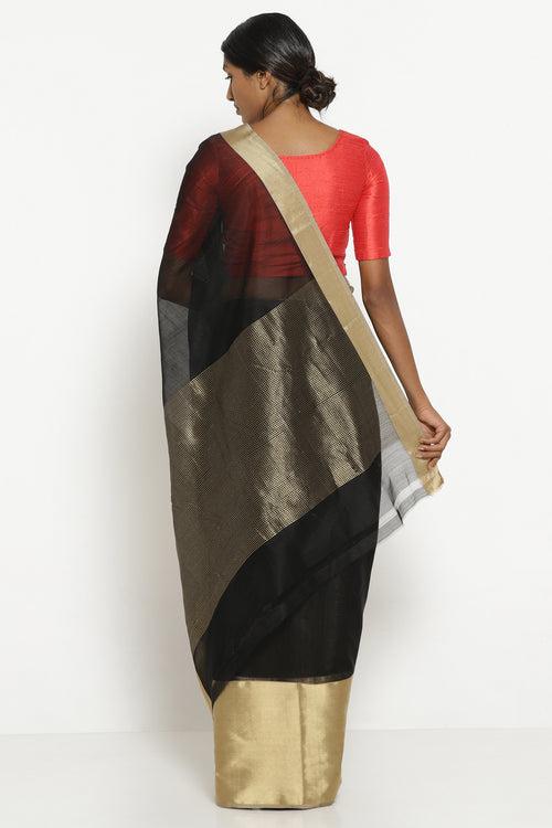 Black Silk Cotton Chanderi Saree