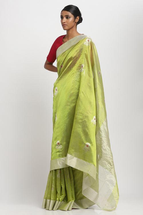 Leaf Green Silk Chanderi Saree