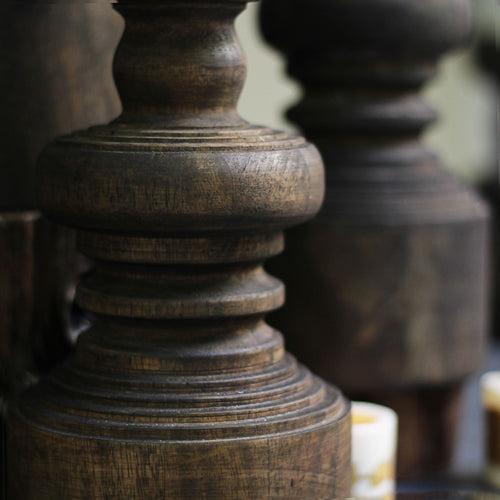 Antique Wood Pillar Candlestand Set of 3