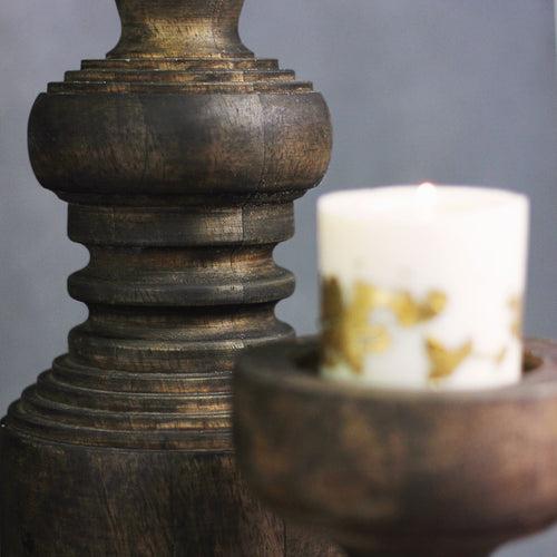 Antique Wood Pillar Candlestand Set of 3