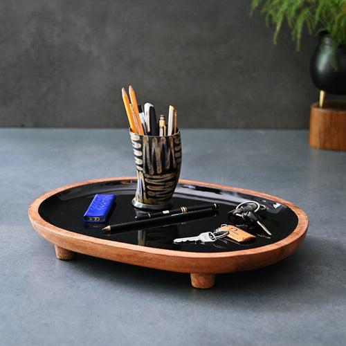 Black Tray with Wooden Legs