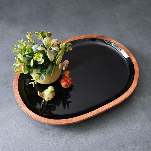 Black Tray with Wooden Legs