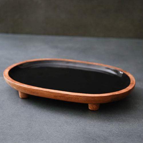 Black Tray with Wooden Legs