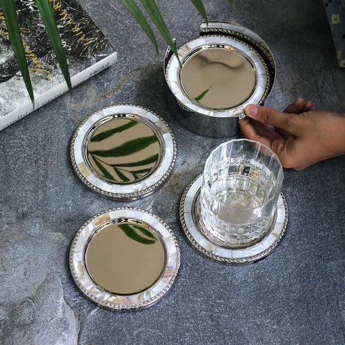 Mother of Pearl & Brass Coasters - Set of 4