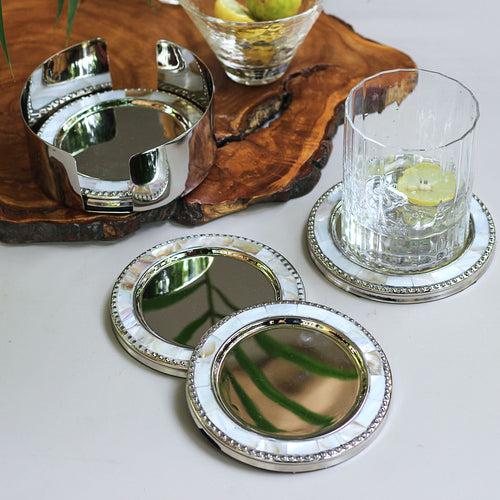 Mother of Pearl & Brass Coasters - Set of 4