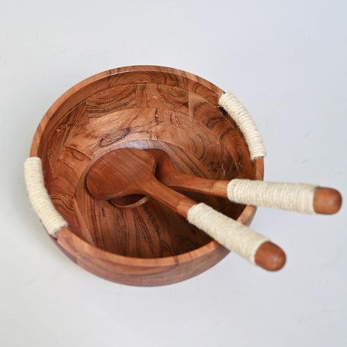 Wood Salad Bowl with Spoon & Fork