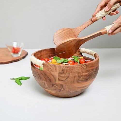 Wood Salad Bowl with Spoon & Fork