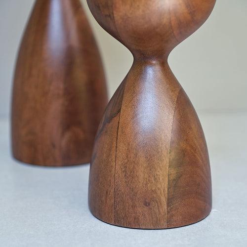 Wooden Pillar Candle Stand Pair