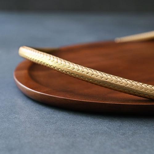 Large Wooden Tray with Golden Handles