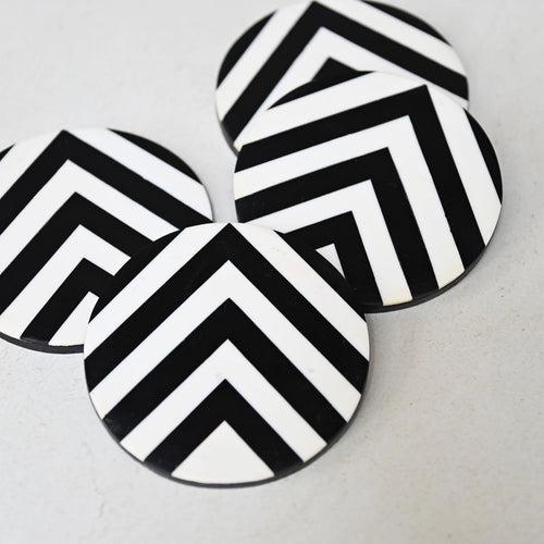 Black & White Striped Coasters - Set of 4